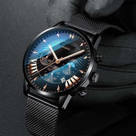 Luxury Brand New Men Watches Men Stainless Steel Mesh Calendar Watch