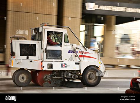 Illinois Chicago Street Sweeper Cleaning City Street White Brushes