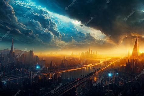 Premium AI Image | futuristic cyberpunk city digital art illustration