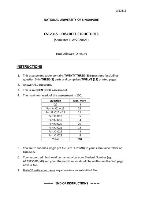 Cs S Exam S Qns National University Of Singapore Cs S