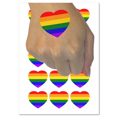 Rainbow Heart LGBTQ Love Water Resistant Temporary Tattoo Set Fake Body ...