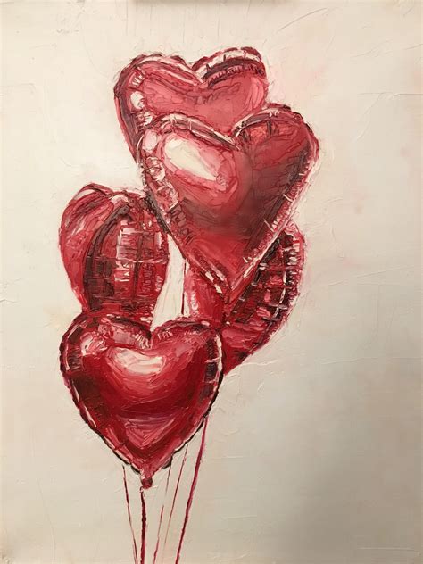 Heart Balloons Me Oil On Canvas 2020 Palette Knife Painting R