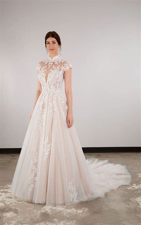 Lacy A Line Wedding Dress With High Illusion Neckline