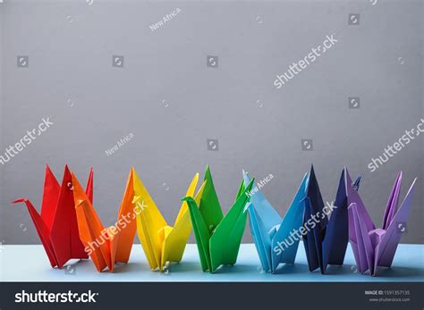 Colorful Origami Figures On Light Blue Stock Photo 1591357135 ...