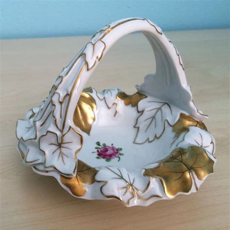 Vintage Hand Painted Floral Von Schierholz German Porcelain Basket