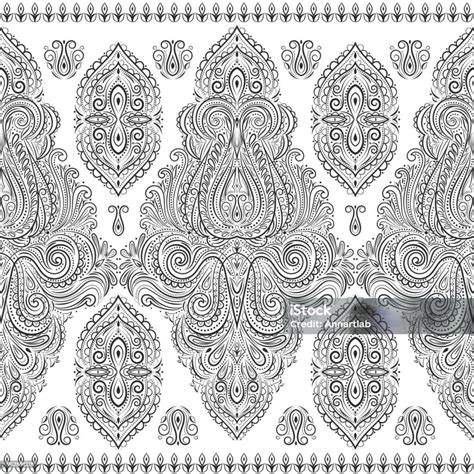 Black And White Ornamental Seamless Pattern Vintage Paisley Elements