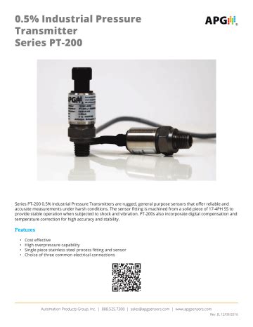 Apg Pt Pressure Transducer Datasheet Manualzz