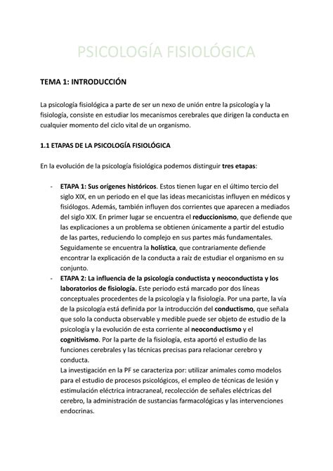 Psicolog A Fisiol Gica Apuntes Tema Y Parte Del Psicolog A