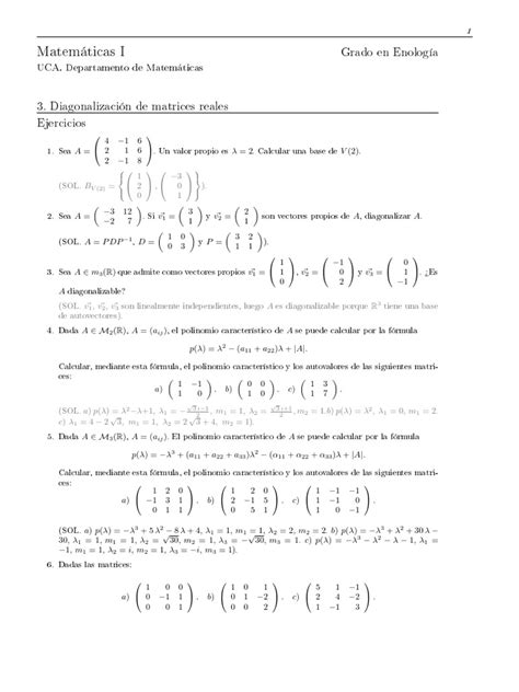 Ejercicios Diagonalizacion Matrices En Pdf Valores Propios Y Vectores Propios Álgebra