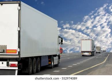 Container On Big Highway Transport Loads Stock Photo