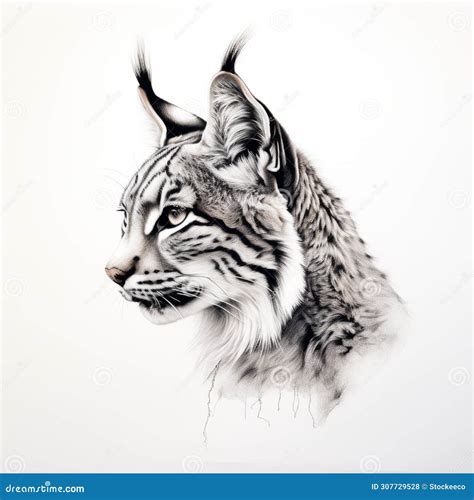 Lynx Head Portrait Modern European Ink Painting With Hyperrealistic