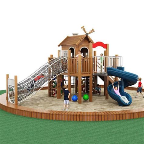 Buy Wholesale China Big Outdoor Wood Slide Playground Set Children Play House With Monkey Bars ...