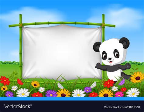 Cartoon Panda Standing On A Bamboo Frame Vector Image