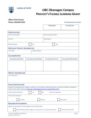 Fillable Online Provost Ok Ubc Grant Form Provost And Vice Principal