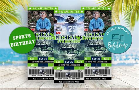 Seattle Seahawks Ticket Birthday Editable Templates Instant Download