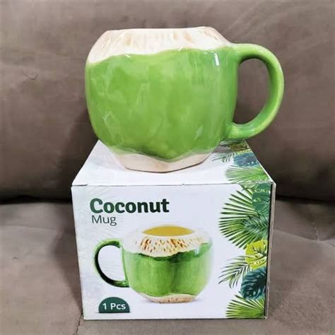 Jual White Line Mug Coconut Gelas Keramik Kelapa Hijau Unik Shopee