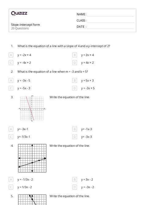 50 Slope Intercept Form Worksheets For 7th Grade On Quizizz Free