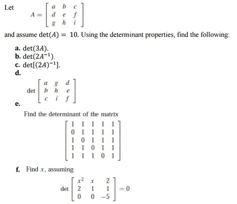 Solved Let A A B C D E F G H I And Assume Det A Chegg