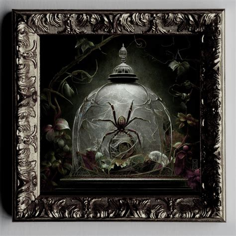 Gothic Spider Wall Art - Spiderweb Cloche Oddities Picture - Moody ...