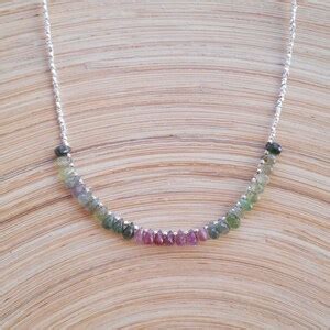 Lina Watermelon Tourmaline Beaded Choker Necklace Sterling Etsy