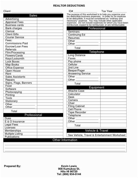 Income Tax Worksheet For Rental Property