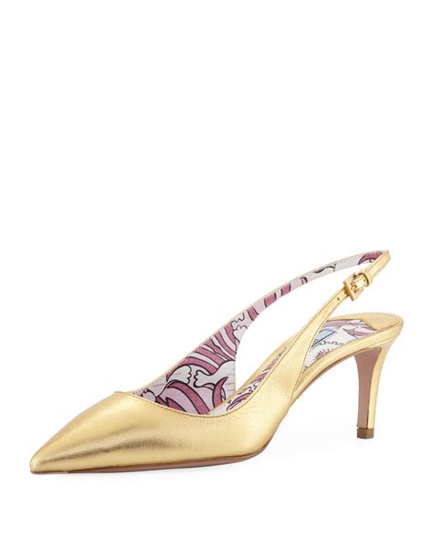 Prada Metallic Leather 65mm Slingback Pumps