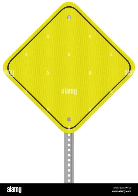 Yellow Reflective Caution Road Sign Isolated On A White Background