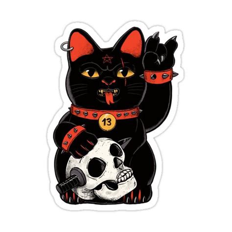 Lucky Cat Black Sticker For Sale By Ppmid Black Cat Sticker Lucky Cat Tattoo Black Cat Tattoos