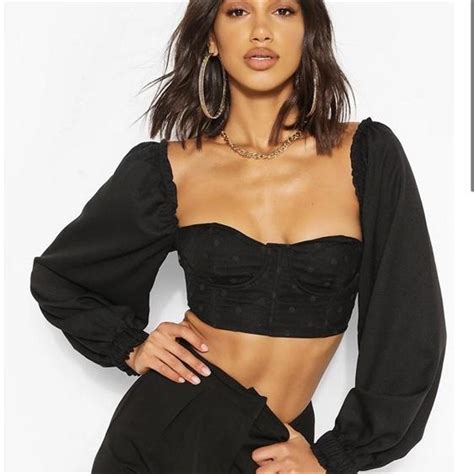 Boohoo Black Dot Detail Corset Style Crop Top With Depop