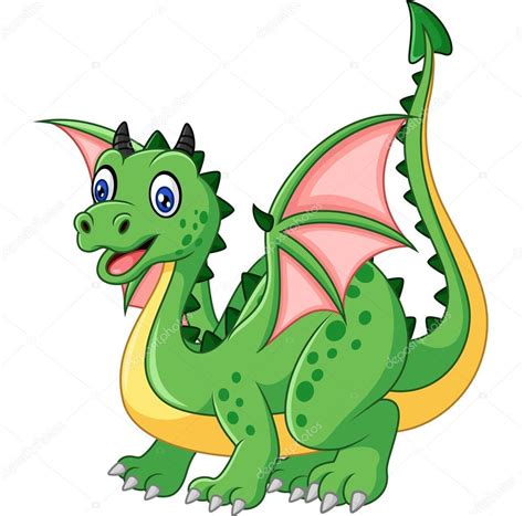 Animado Dragon Dibujos Animados Gracioso Dragon Verde Vector De