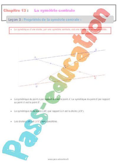 Propriétés de la symétrie centrale 5ème Cours PDF à imprimer par