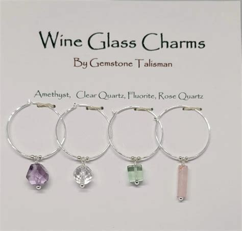 Wine Glass Charms Set Of 4 Natural Gemstones And Sterling Etsy