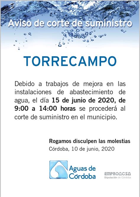 Corte De Agua El Pr Ximo De Junio Ayuntamiento De Torrecampo