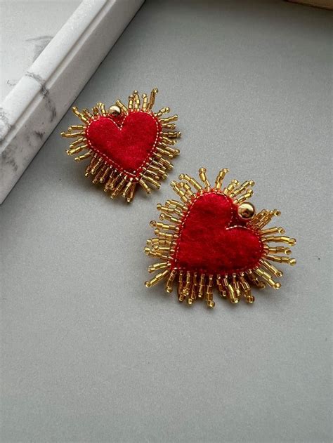 Heart Beaded Earrings Red Heart Earrings For Valentine S Day The Best