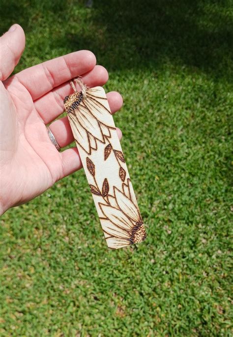 Sunflower And Vines Wood Burned Rectangle Bookmark Etsy