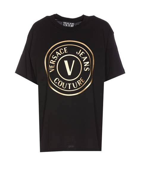 Versace Jeans Couture V Emblem Metallic Logo T Shirt In Black Modesens