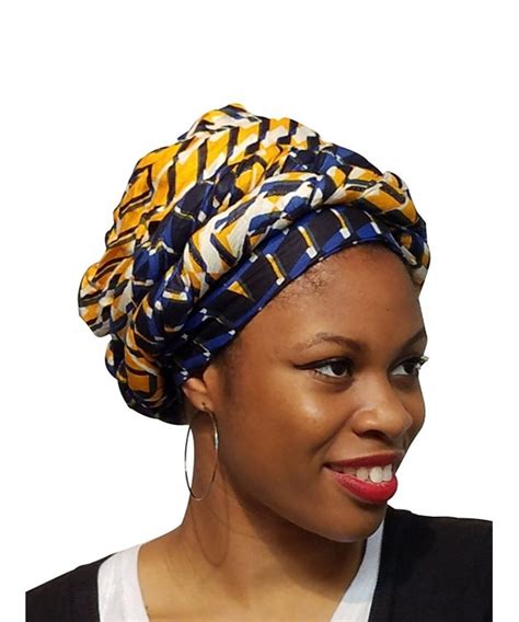 Blue And Orange African Print Ankara Modu Hat Pre Tied Head Wrap