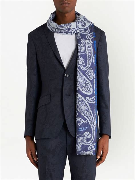 Etro Paisley Print Fringed Edge Scarf Blue Farfetch