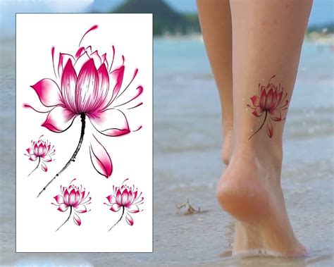 Pink Lotus Flower Temporary Tattoos 2 Sheets Ear Neck - Etsy