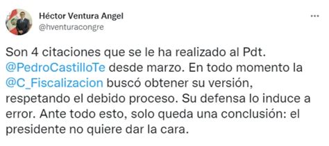 H Ctor Ventura Tras No Ser Recibido Por Pedro Castillo El Presidente