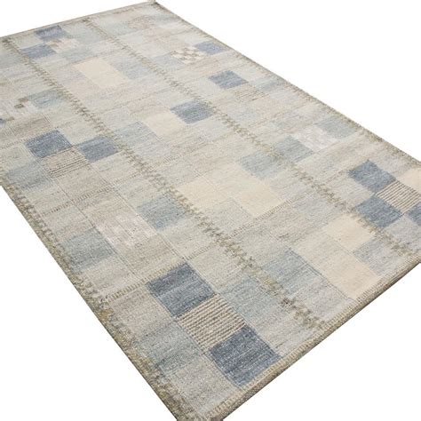 Rug Kilim S Scandinavian Style Geometric Gray And Blue Natural Wool