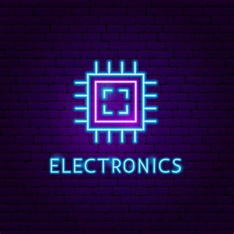 Elektronik Neon Label Vektor Illustration Der Chip Werbung Premium