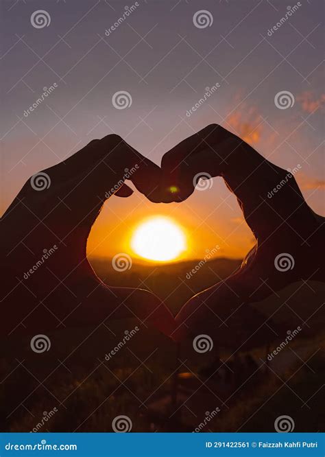 Heart Shaped Hands with Sunset View Stock Image - Image of love, view: 291422561