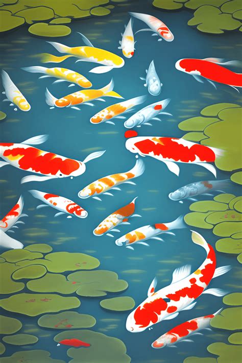 Japanese Pond with Koi Fish Swimming Painting · Creative Fabrica