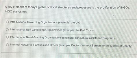 Solved A Key Element Of Today S Global Political Structures Chegg