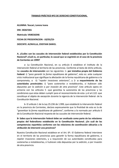 Trabajo Pr Ctico N De Derecho Constitucional Trabajo Pr Ctico N