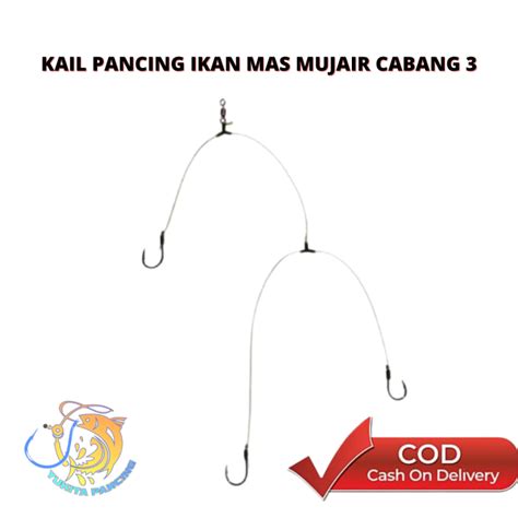 Rangkaian Kail Pancing Ikan Mas Mujair Cabang 3 Perbungkus Isi 2Pcs