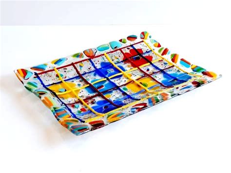 Serving Platter Floral Glass Tray Coffee Table Decor Fused Glass Serving Tray Fused Glass