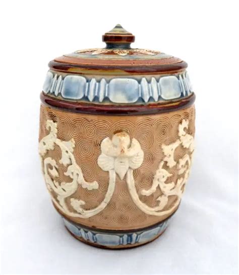 Antique 1800s Doulton Lambeth England Pottery Humidor Tobacco Jar £105