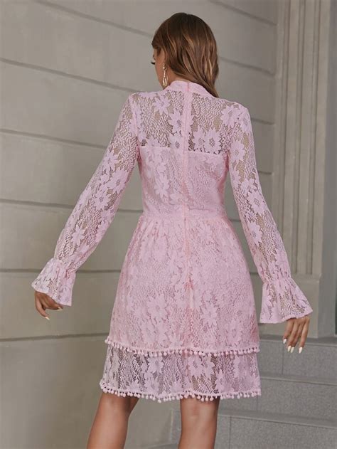 Eilly Bazar Mock Neck Flounce Sleeve Lace Dress Shein Usa